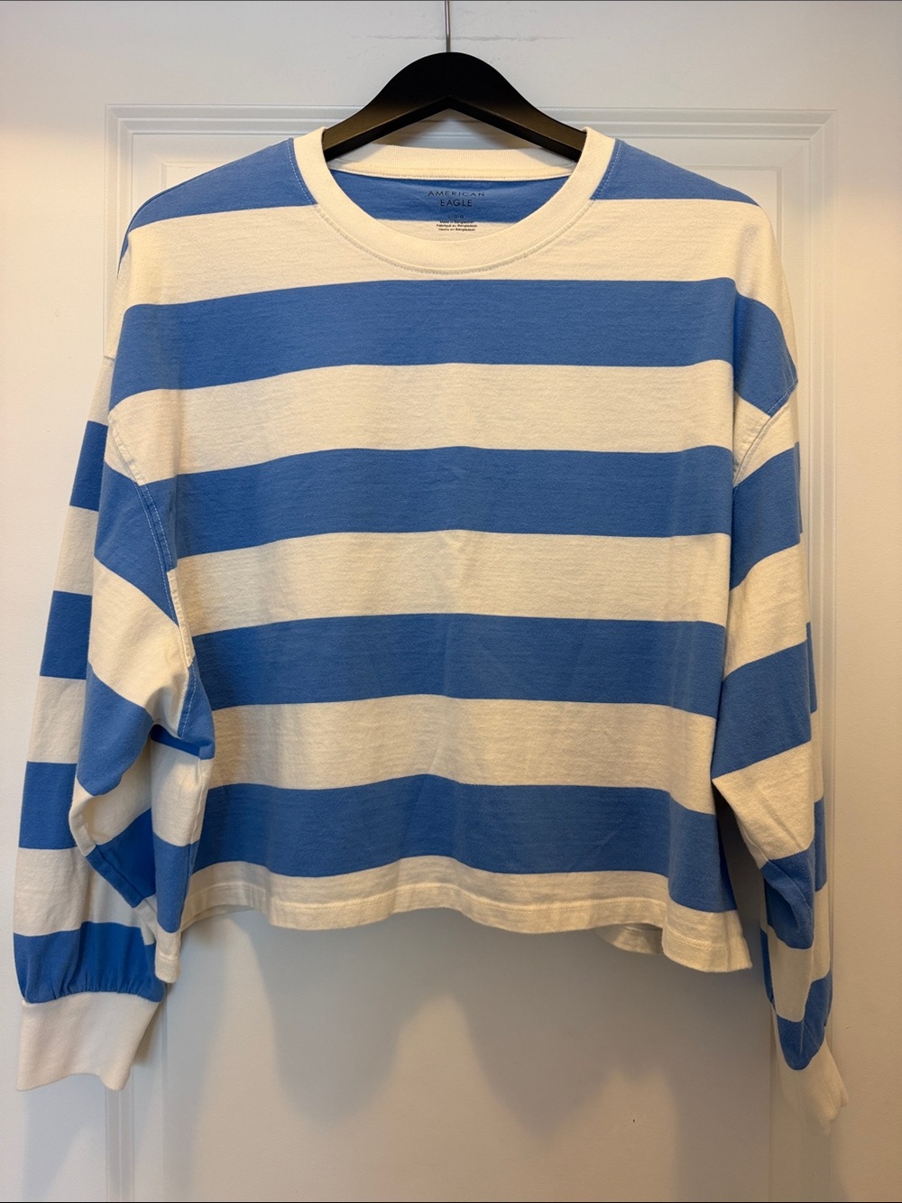 American Eagle Outfitters Blue & White Striped Cropped Crewneck Sweater